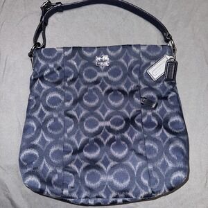 Coach Isabelle Navy Metallic Ikat Hobo Shoulder Purse, Excellent Condition